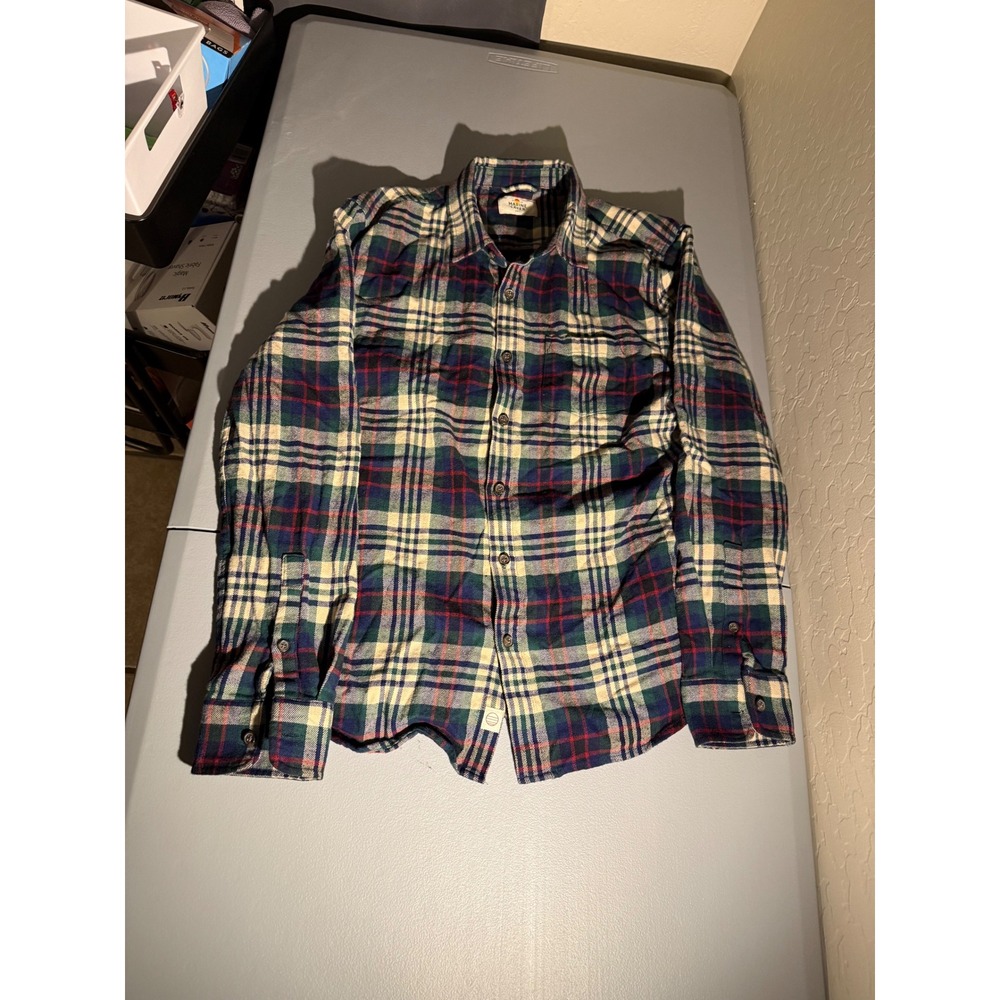 Marine Layer Mens Plaid Flannel‎ Button Down Shirt Small Holiday 2024 Blue Green